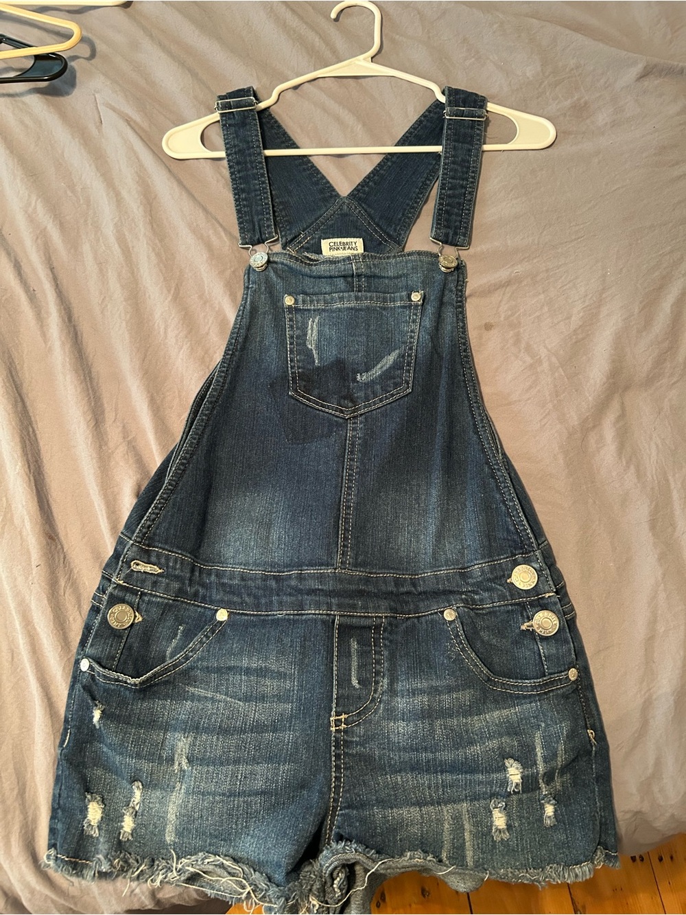 Celebrity Pink Blue Denim Short Overalls
